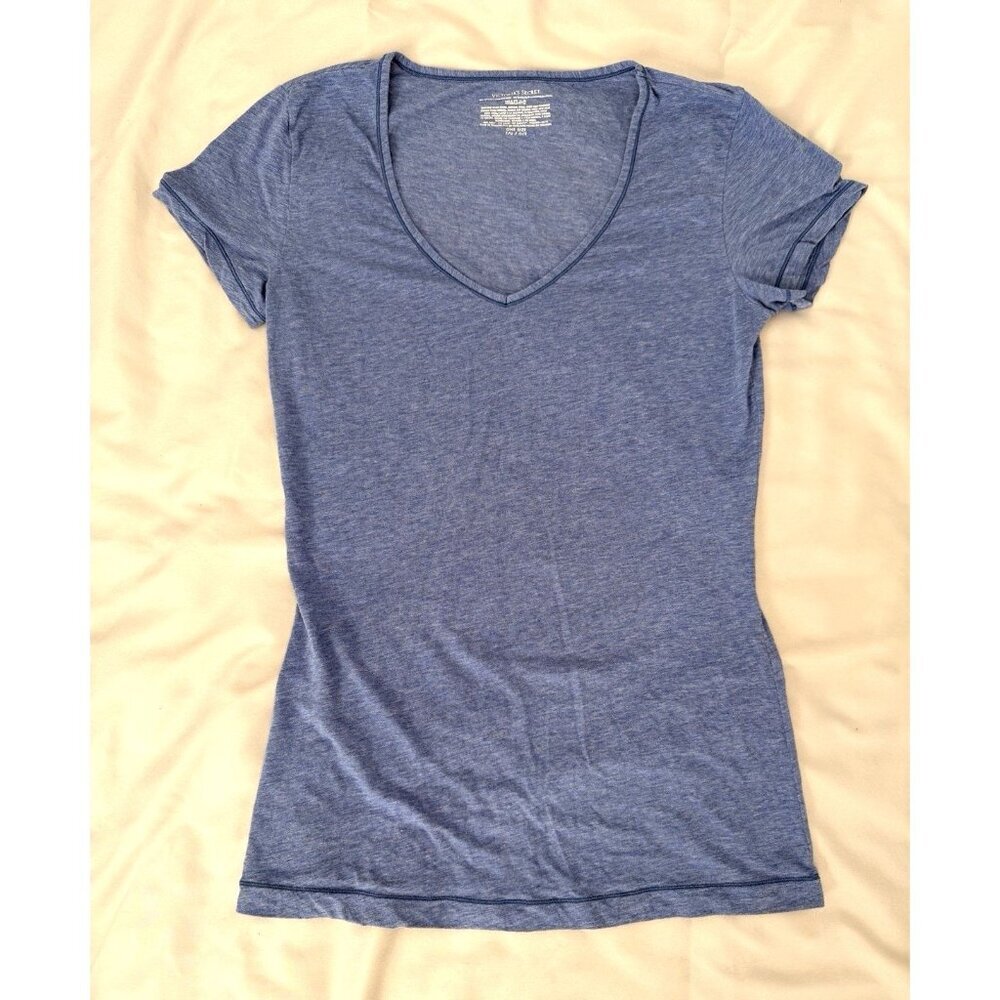 Victoria’s Secret Blue V-Neck Tee OS Stretch Cotton Blend Soft Lightweight NWOT